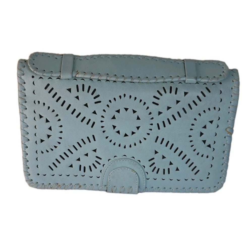 NWOT Cleobella Mexicana Leather Clutch Wallet Turquoise Blue Boho Unused